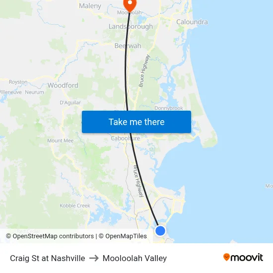 Craig St at Nashville to Mooloolah Valley map