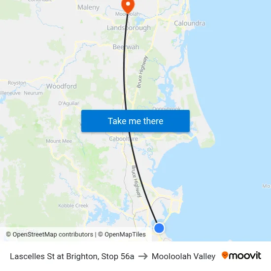 Lascelles St at Brighton, Stop 56a to Mooloolah Valley map