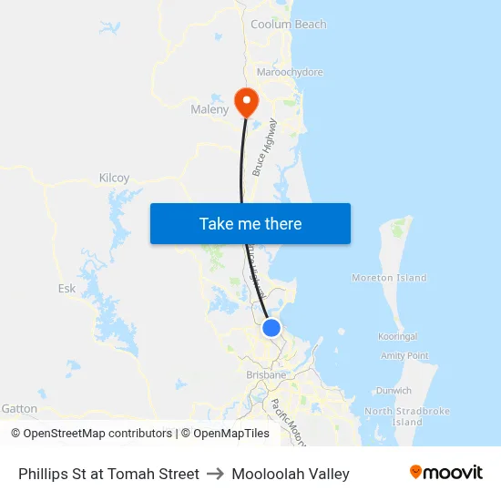 Phillips St at Tomah Street to Mooloolah Valley map