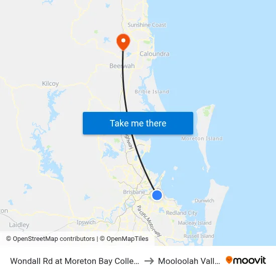 Wondall Rd at Moreton Bay College to Mooloolah Valley map