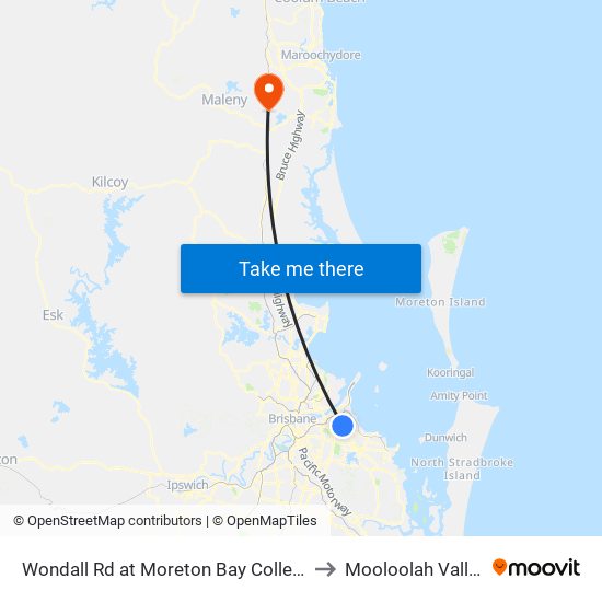 Wondall Rd at Moreton Bay College to Mooloolah Valley map