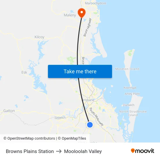 Browns Plains Station to Mooloolah Valley map