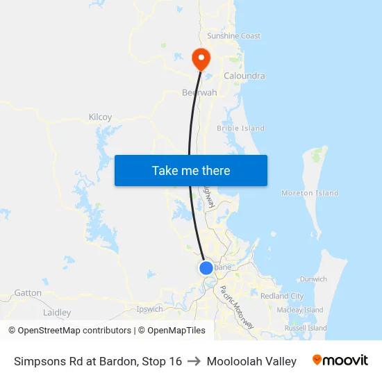 Simpsons Rd at Bardon, Stop 16 to Mooloolah Valley map