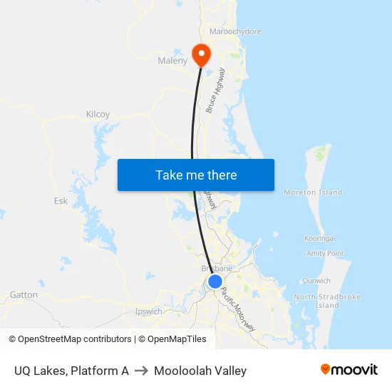 UQ Lakes, Platform A to Mooloolah Valley map