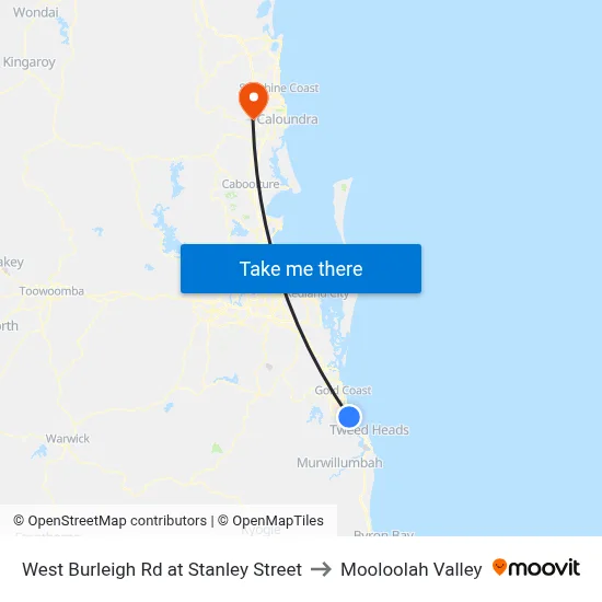 West Burleigh Rd at Stanley Street to Mooloolah Valley map