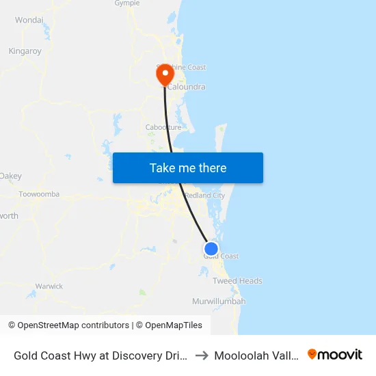 Gold Coast Hwy at Discovery Drive to Mooloolah Valley map