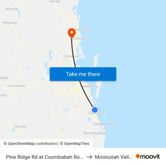 Pine Ridge Rd at Coombabah Road to Mooloolah Valley map