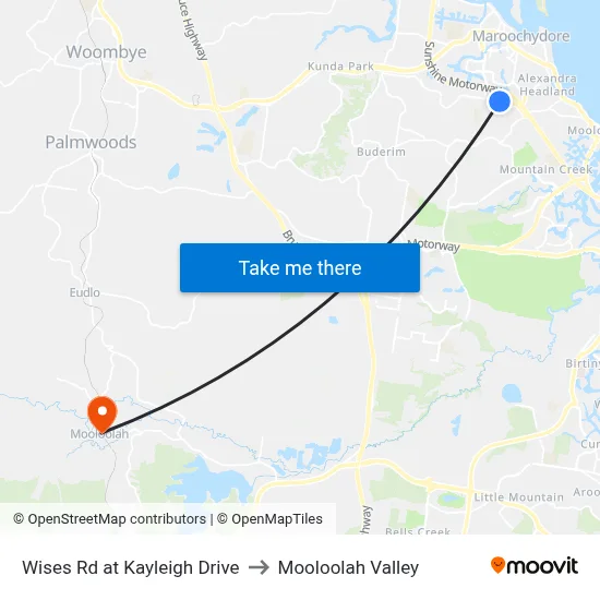 Wises Rd at Kayleigh Drive to Mooloolah Valley map