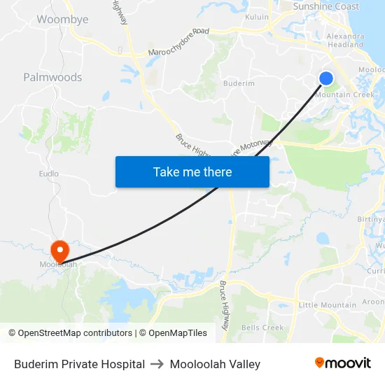 Buderim Private Hospital to Mooloolah Valley map