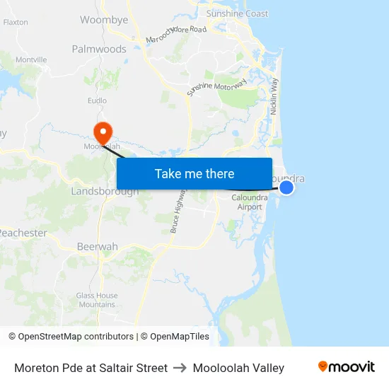 Moreton Pde at Saltair Street to Mooloolah Valley map