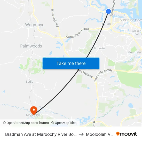 Bradman Ave at Maroochy River Boat Ramp to Mooloolah Valley map