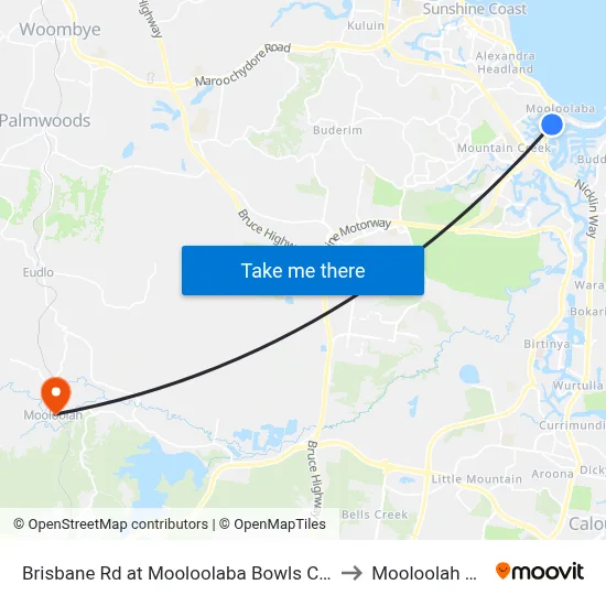 Brisbane Rd at Mooloolaba Bowls Club Closed to Mooloolah Valley map