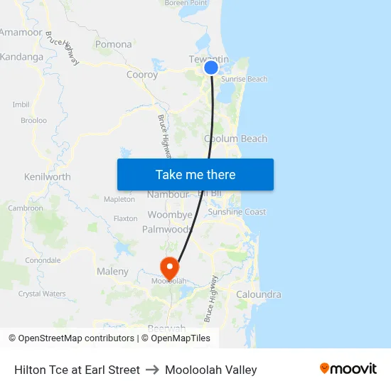Hilton Tce at Earl Street to Mooloolah Valley map