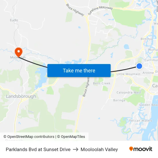 Parklands Bvd at Sunset Drive to Mooloolah Valley map
