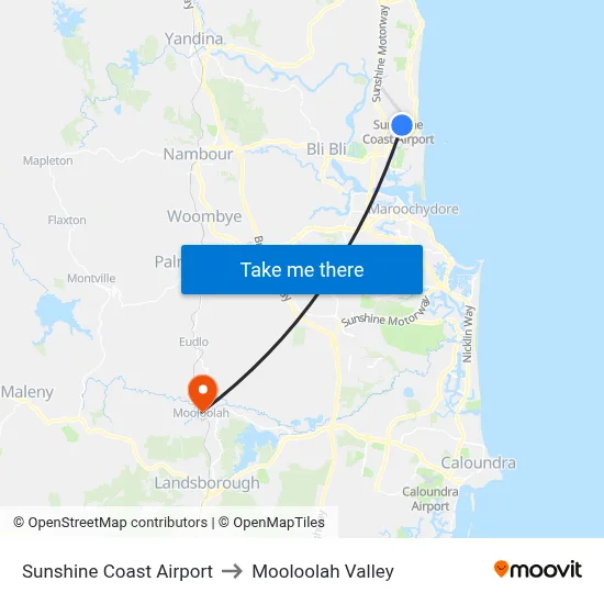 Sunshine Coast Airport to Mooloolah Valley map