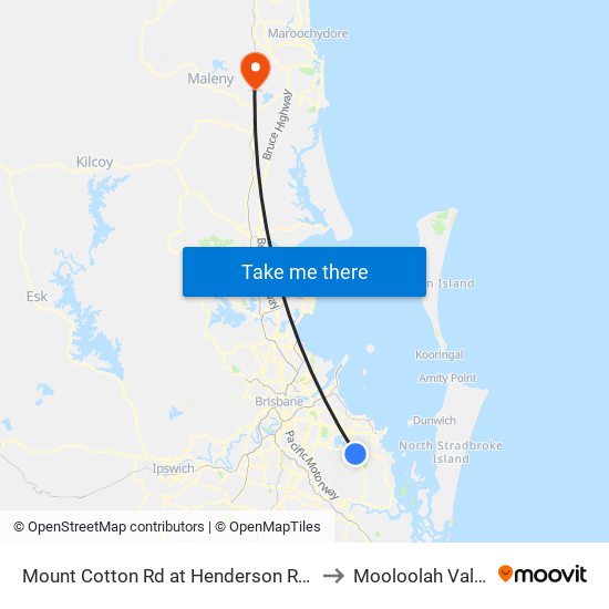 Mount Cotton Rd at Henderson Road to Mooloolah Valley map