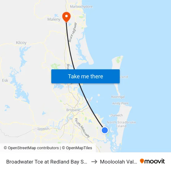Broadwater Tce at Redland Bay Shops to Mooloolah Valley map
