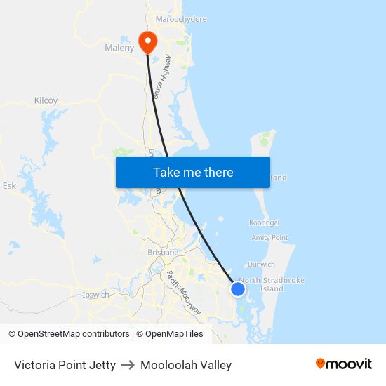 Victoria Point Jetty to Mooloolah Valley map