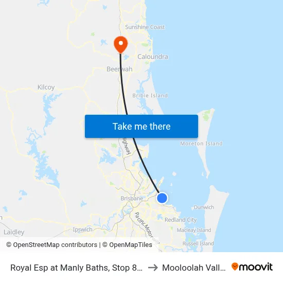 Royal Esp at Manly Baths, Stop 87a to Mooloolah Valley map