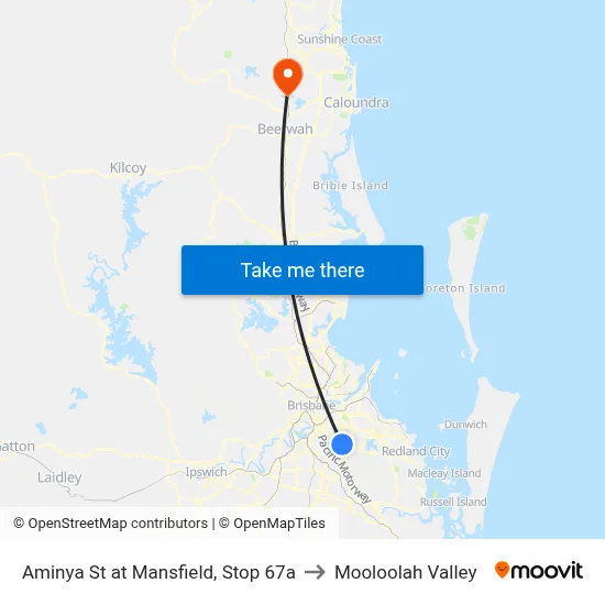 Aminya St at Mansfield, Stop 67a to Mooloolah Valley map