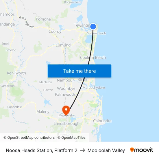 Noosa Heads Station, Platform 2 to Mooloolah Valley map