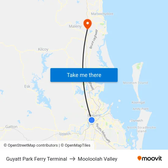 Guyatt Park Ferry Terminal to Mooloolah Valley map