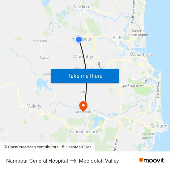 Nambour General Hospital to Mooloolah Valley map