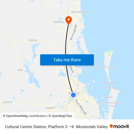 Cultural Centre Station, Platform 3 to Mooloolah Valley map