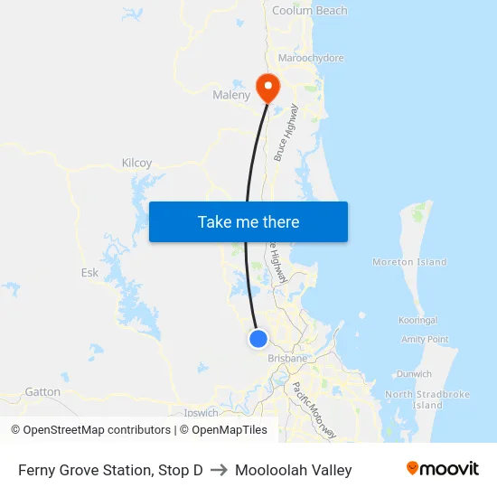 Ferny Grove Station, Stop D to Mooloolah Valley map