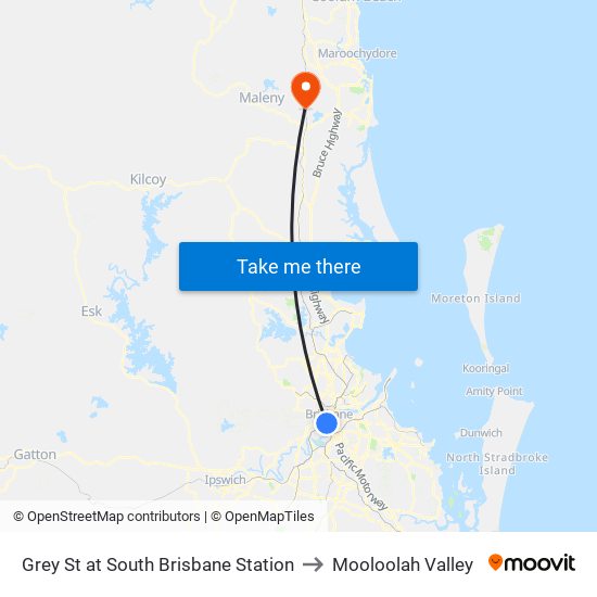 Grey St at South Brisbane Station to Mooloolah Valley map