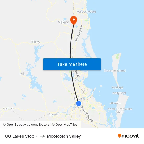 UQ Lakes Stop F to Mooloolah Valley map