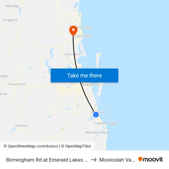 Birmingham Rd at Emerald Lakes Drive to Mooloolah Valley map