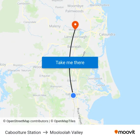 Caboolture Station to Mooloolah Valley map