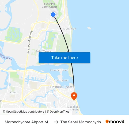 Maroochydore Airport MCY to The Sebel Maroochydore map