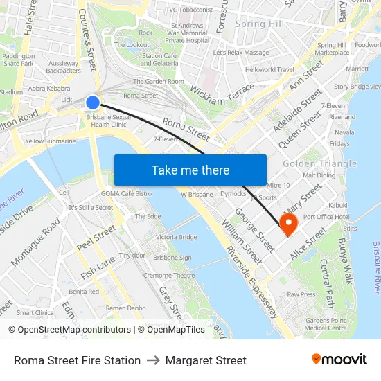 Roma Street Fire Station to Margaret Street map