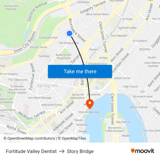Fortitude Valley Dentist to Story Bridge map