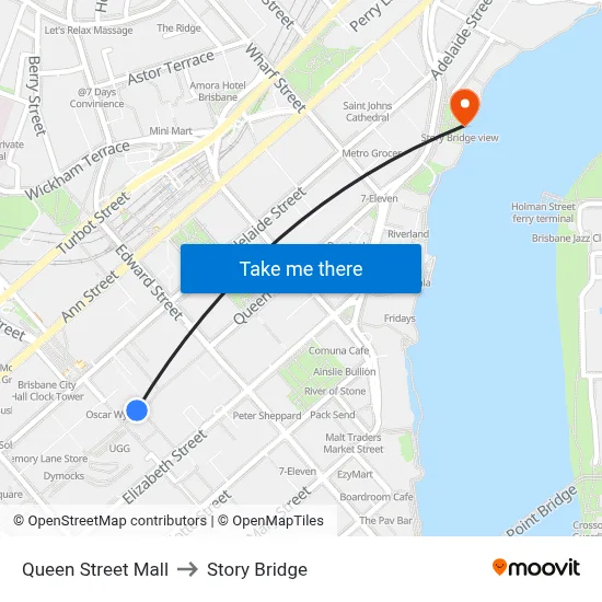 Queen Street Mall to Story Bridge map