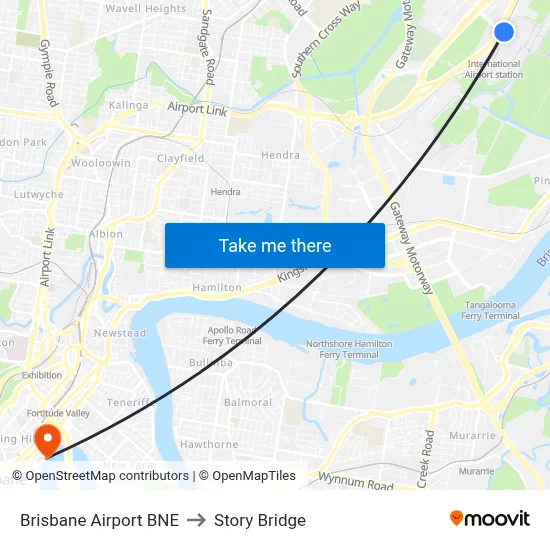Brisbane Airport BNE to Story Bridge map