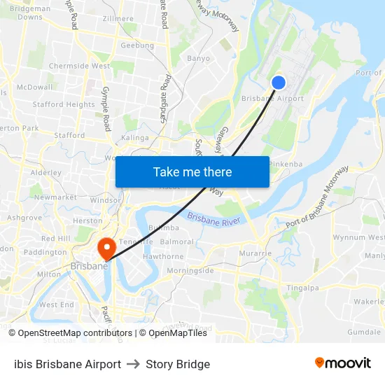 ibis Brisbane Airport to Story Bridge map