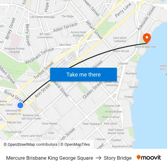 Mercure Brisbane King George Square to Story Bridge map