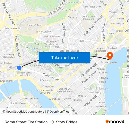 Roma Street Fire Station to Story Bridge map