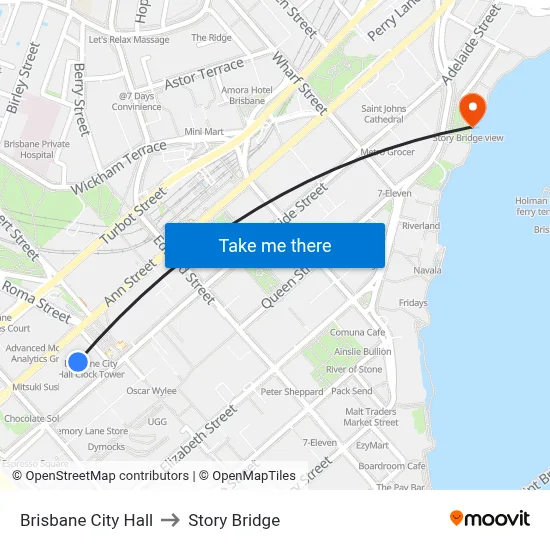Brisbane City Hall to Story Bridge map