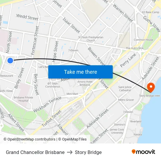 Grand Chancellor Brisbane to Story Bridge map