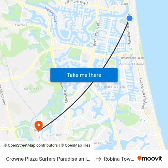 Crowne Plaza Surfers Paradise an IHG Hotel Gold Coast to Robina Town Centre map