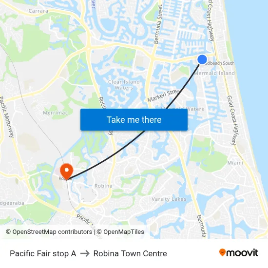 Pacific Fair stop A to Robina Town Centre map