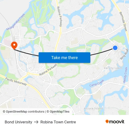 Bond University to Robina Town Centre map