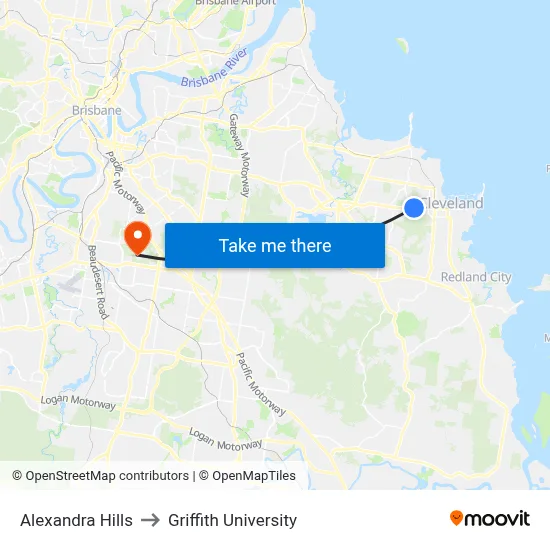 Alexandra Hills to Griffith University map