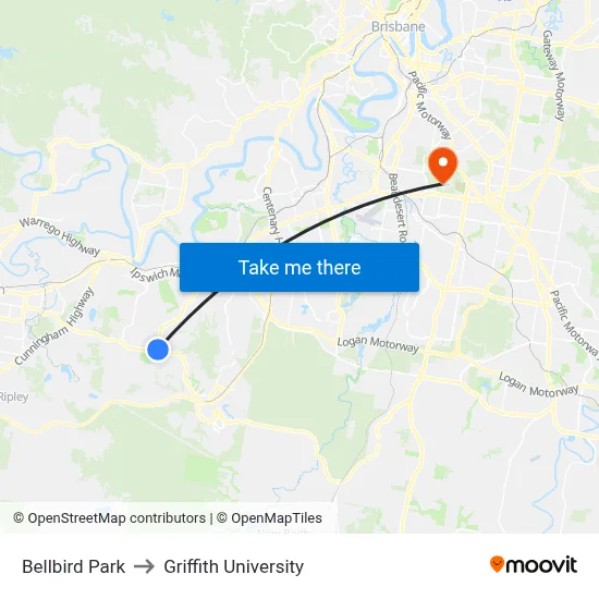 Bellbird Park to Griffith University map