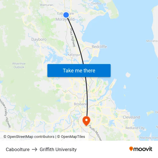 Caboolture to Griffith University map