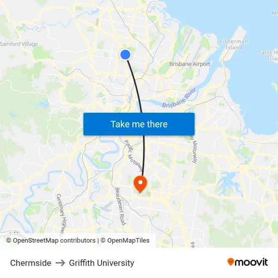Chermside to Griffith University map